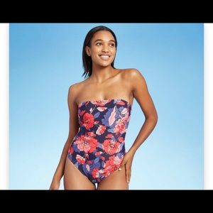 Kona Sol Floral Bandeau One Piece Swimsuit